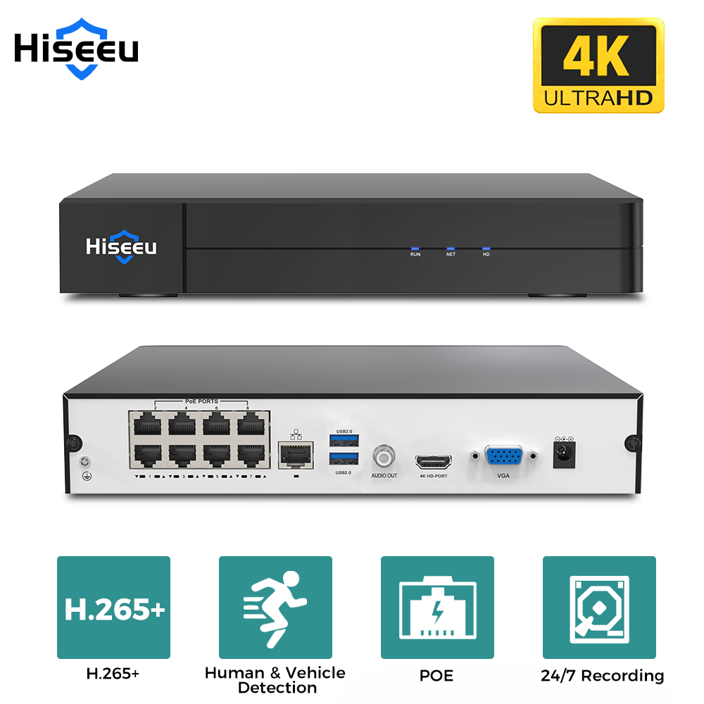 Home Security With Cameras - Hiseeu 8CH 4K PoE NVR Rede