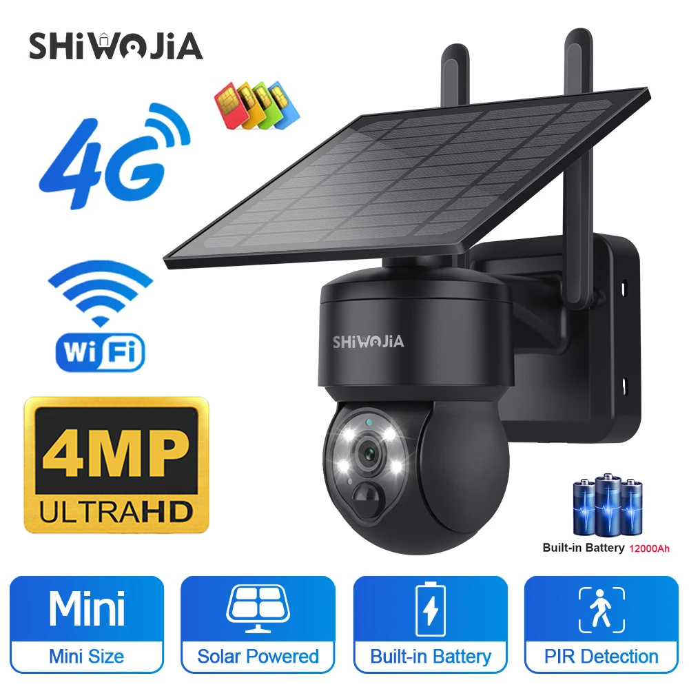 SHIWOJIA-Câmera Solar PTZ sem  - Home Security Outdoor Cameras avaliação e preço
